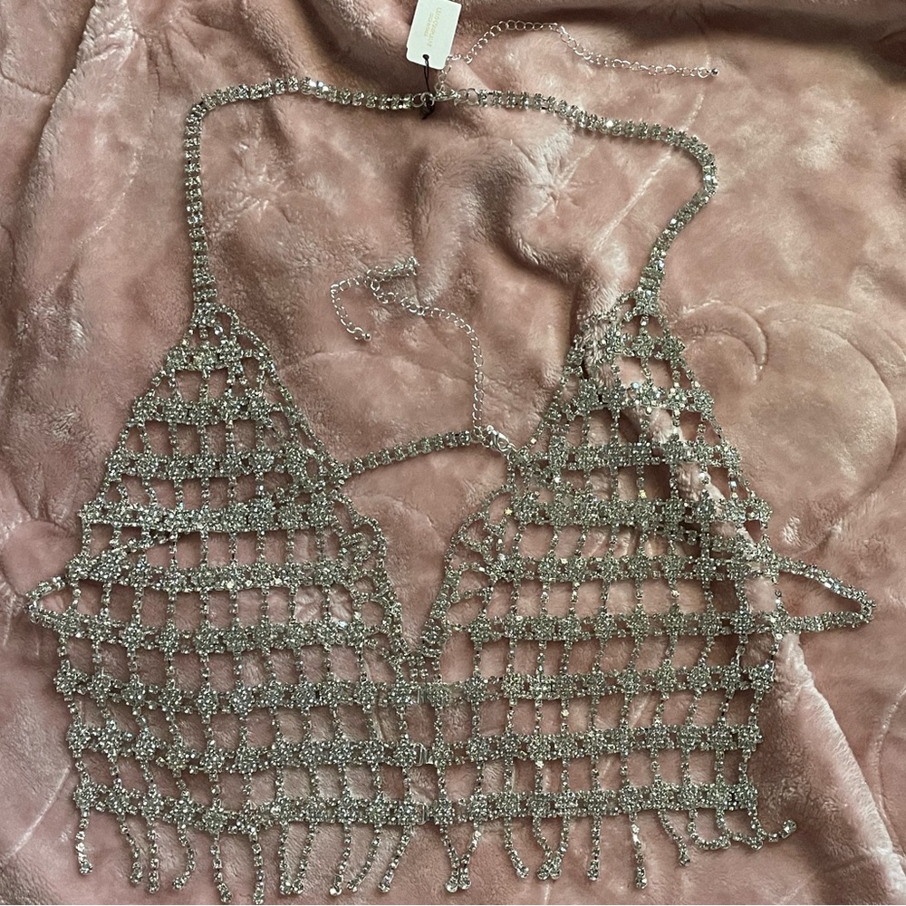 NATASHA
Silver Tone Crystal Box Bra halter top